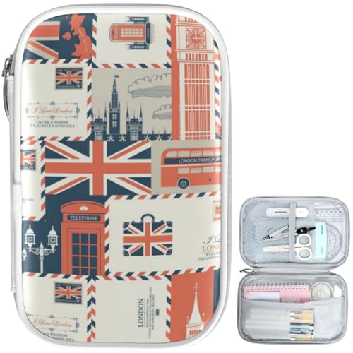 ZZKKO Retro Uk London Marble Pencil Bag Case Zipper Pencil Holder Organizer Stationary Pen Bag Cosmetic Makeup Bag Pouch Purse for School Office Supplies