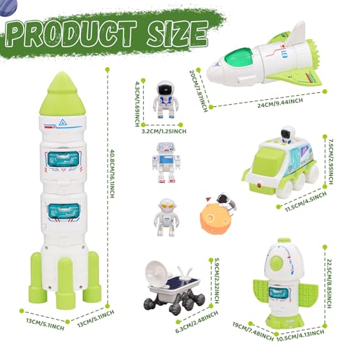 YULEYU Raketen Spielzeug für Kinder, Space Shuttle Modell mit Astronautenfiguren, Raumschiff Spielzeug für Jungen und Mädchen, Astronauten-Erkundungsspielset (Grün)