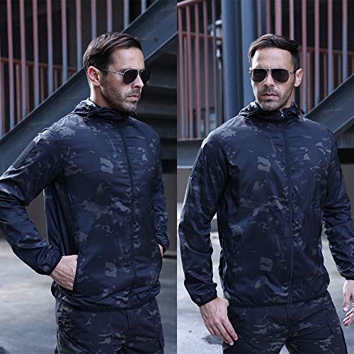 wudidianzi Casaco masculino à prova d'água com capuz tático, camuflagem, caça, corta-vento, esqui,