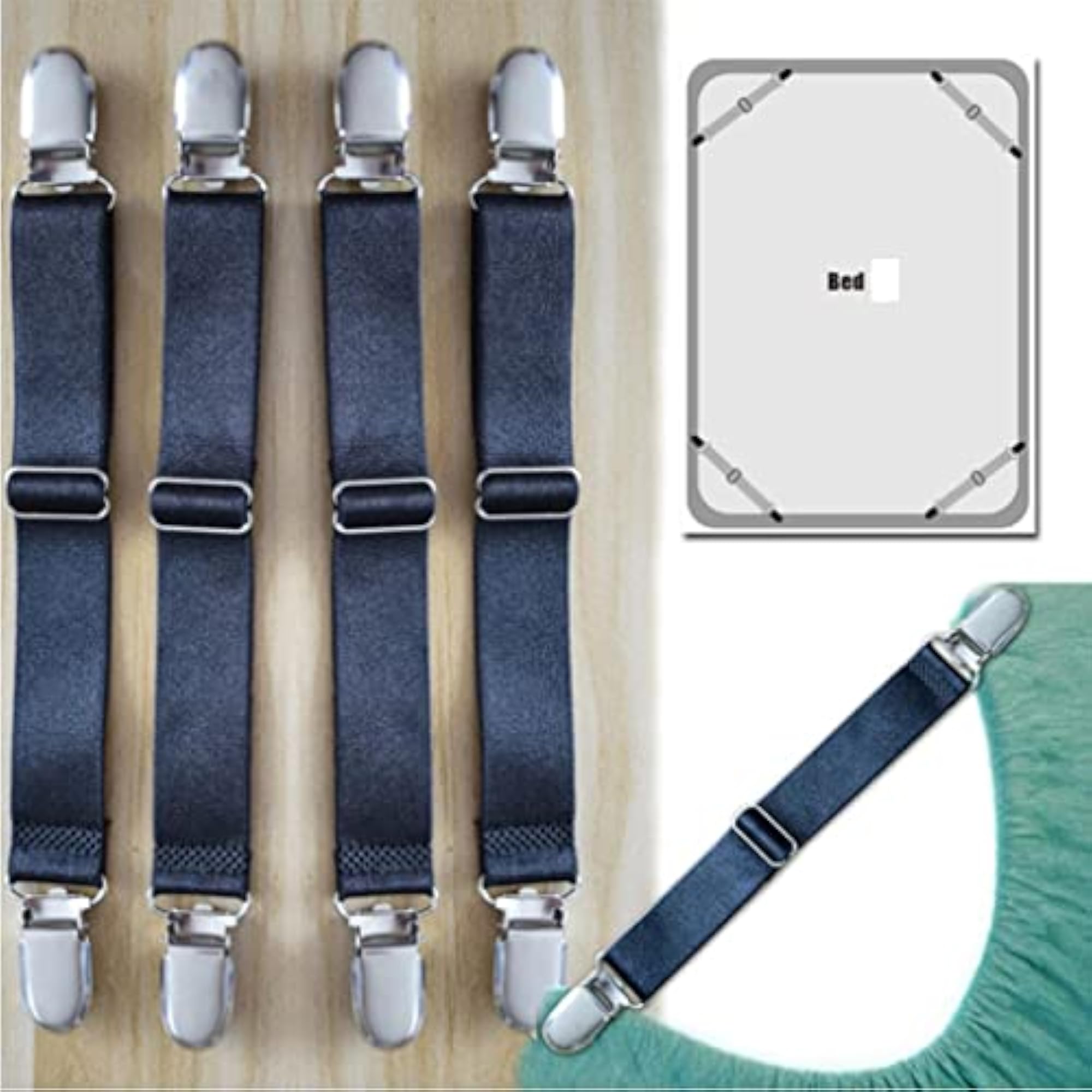 8X Bed Sheet Grippers, Fastener Clips Straps