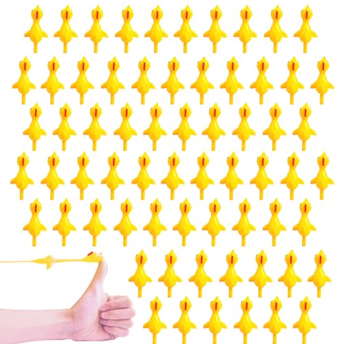 Cmaqpw 65 Pack Finger Slingshot Chicken Rubber,Flick Yellow Stretchable Chicken,Flying Stretchy Chicken Fingers for Birthday Party Favor,Halloween,School Thanksgiving Activity