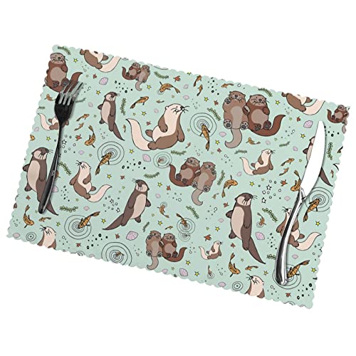 Sea Otter Otters Placemats Set Of 6, Non-Slip Washable Heat Resistant Table Mats For Dining Table Party Home Kitchen Decoration 12X18 Inch #TOP13