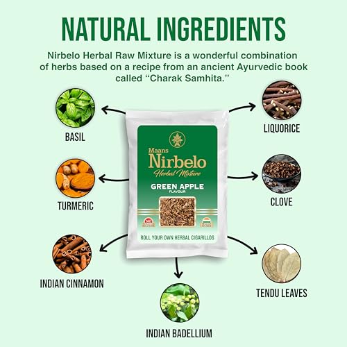 Nirbelo Roll Your Own Green Apple Flavoured Herbal Raw Mixture, 100% Tobacco Free & Nicotine Free for Quit Smoking, 35 Gram, Pack of 1 - Thumbnail 4
