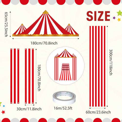 Image of Fanfanwin 4 Pcs Carnival Circus Tent Decorations Carnival Entryway Door Party Decor Awning Hanging Banner Aisle Runners Supply for Circus Theme Birthday Celebration(Striped)