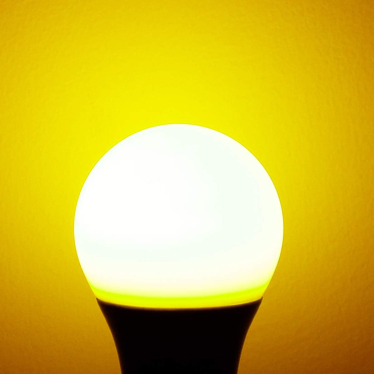 JandCase Yellow LED Bulbs, A19 Bug Light Indoor, 8W Holiday Lights, 60W Equivalent, 400LM, Great for Home Decoration, Porch, Mood Lighting, No Blue, E26 Base, Not Dimmable, 6 Pack