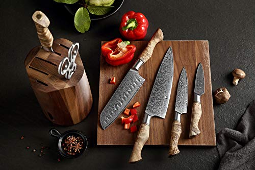 HEZHEN 7 Pieces Kitchen Knife Set with Block,67 Layers Damascus Steel Chef Knife Set, Knife Block Set for Chefs and Home Cooking - Image 3