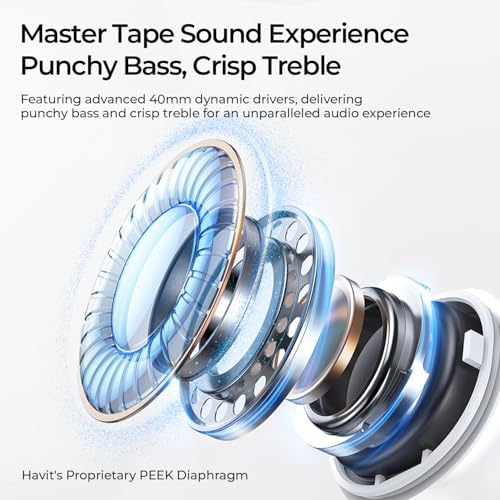 havit Space S1 Hybrid Adaptive Noise Cancelling Headphones, 100H Playtime, 45dB ANC, Bluetooth 6.0, LHDC Hi-Res Audio, Over Ear Wireless Headphones with App EQ, Dual Device, for Travel, Office, Home - 4