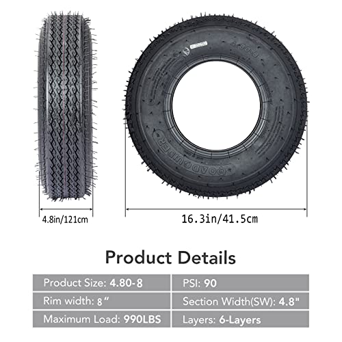 Cheinauto 4.8-8 4.8X8 480-8 4.80-8 Tire, Load Range C, 6Pr #TOP4