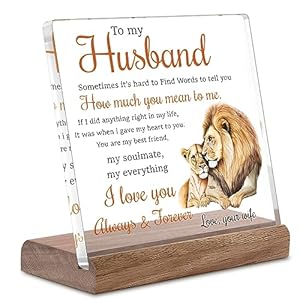 Gifts for Husband from Wife Lion Themed Loving Acrylic Plaque Gifts – Romantic Birthday Gifts for Husband Home Office Desk Decorations, Christmas, Wedding Anniversary, Valentine’s Day and Father’s Day Gifts