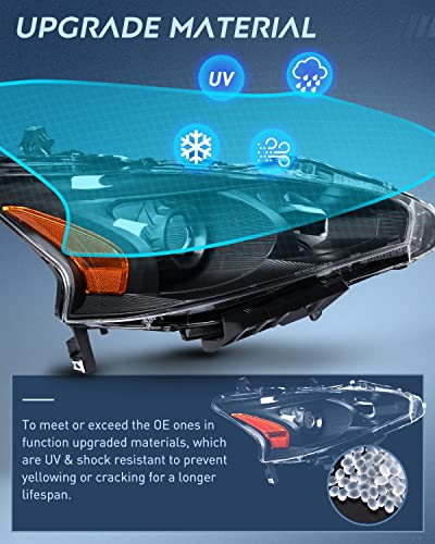 Image of Nilight Headlight Assembly for 2013 2014 2015 Altima 4 Door Sedan Advance Base Exclusive SL S SV Sense Replacement Headlamp Clear Projector Black Housing Amber Reflector