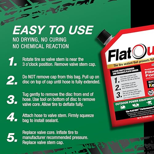Image of FlatOut Tire Sealant Outdoor Power Equipment Formula - Prevent Flat Tires, Seal Leaks, Contains Kevlar, 32-Ounce Bottle, 1-Pack
