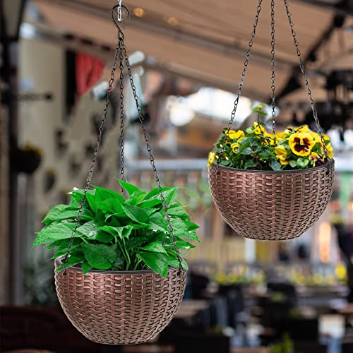 Foraineam 10.2 Inches Round Basket Hanging Planter Dual-Pots Design Garden Flower Plant Pots Hanging Planter Baskets With Drainer And Chain For Indoor Outdoor Use #TOP6