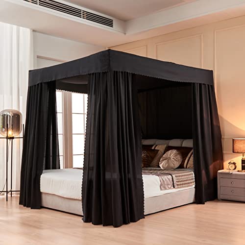 Queen Canopy Bed Curtains – Black Lightproof Queen Bed Curtains Four Corner Post Bed Canopy Curtains for Adult Boys Girls’ Bedroom Decoration (Queen,Black)