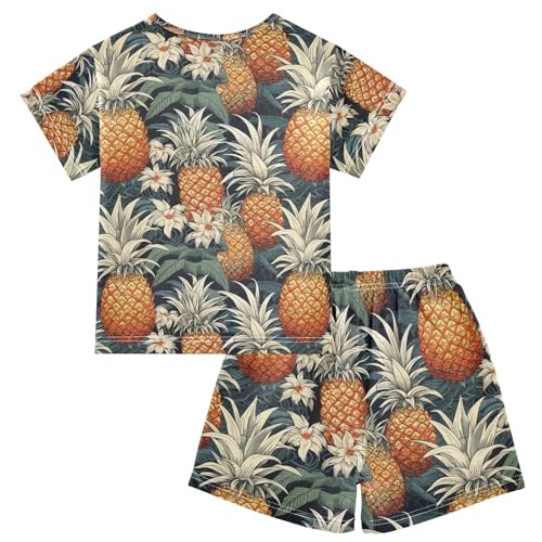 ALAZA Pineapple Whiite Flowers Pajama Set Short Sleeve Sleepwear Soft Lounge Nightwear2