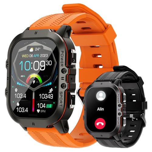 VIRAN Reloj inteligente (contestar/hacer llamadas), pantalla AMOLED de 1.96 pulgadas, relojes inteligentes militares para mujeres y hombres, IP68, reloj de fitness impermeable con monitor de sueño de
