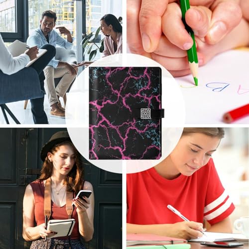 Carnet de notes ligné bordeaux fluo marbré cuir résistant à l'eau de travail