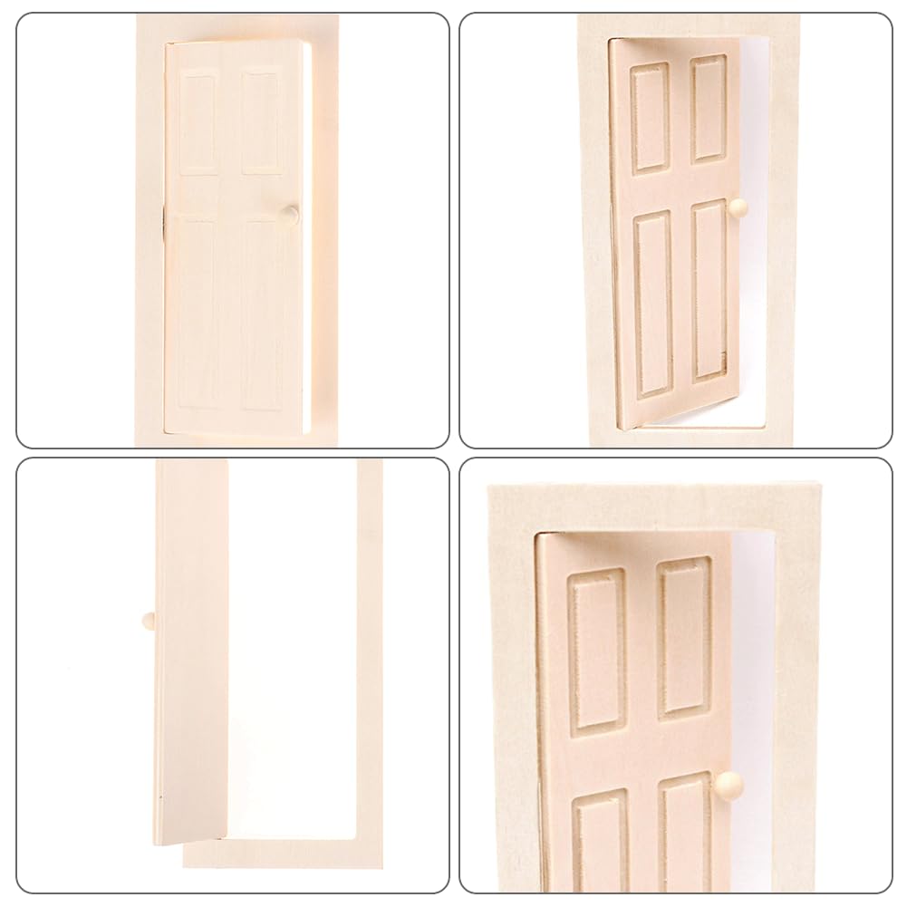 Satiskid 1:12 Dollhouse Door, Miniature Wood Door for Dolls Furniture Accessories Mini Wooden Door (Wood) - Image 2