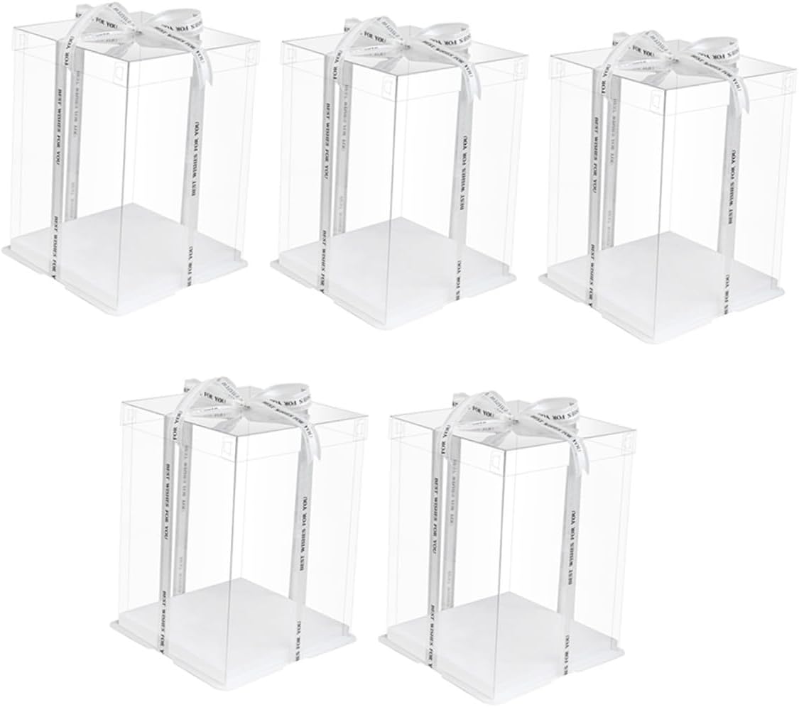 VANZACK 5pcs 8-inch Double-layer Cake Box with Ribbon Food-grade Cake Packing Container for Birthday and Party Storage and Transport