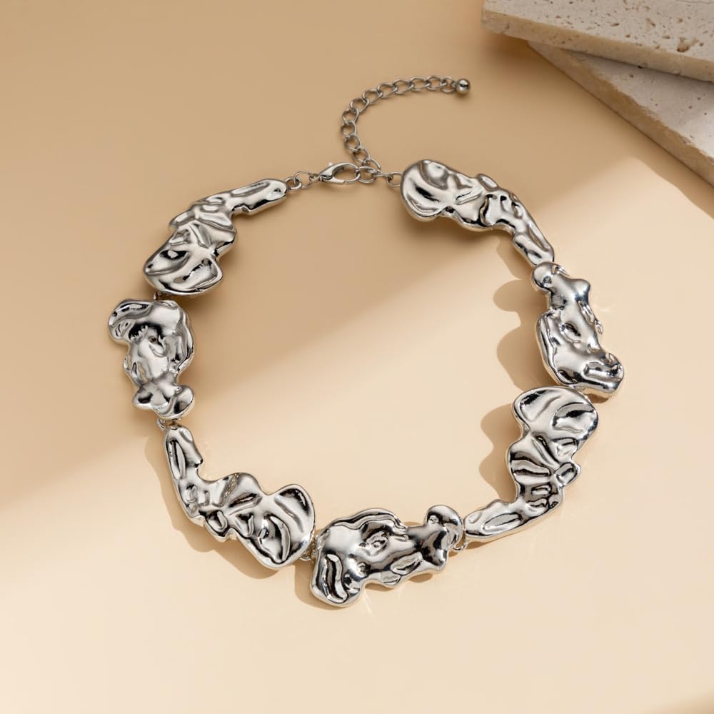 Chunky Gold Statement Choker Necklace for Women Irregular Pleated Lava Necklace Minimalistic Melting Liquid Necklace Trendy Birthday Jewelry Presents - Image 5