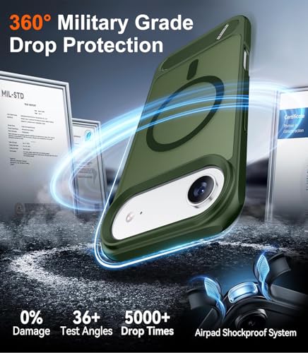 Image of Designed for iPhone Air Case, [Built-in Invisible Kickstand][Compatible with MagSafe][Military Grade Shockproof] Slim Translucent Matte Phone Case 6.5 inch (Green)