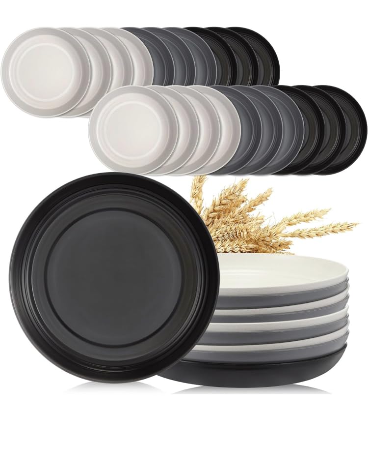 Premium Wheat Straw Plates set of 8 Alternative for Plastic Plates Microwave and Dishwasher Safe Wheat Straw Plates for Kids, Kitchen, Camping, Parties (Multicolor)