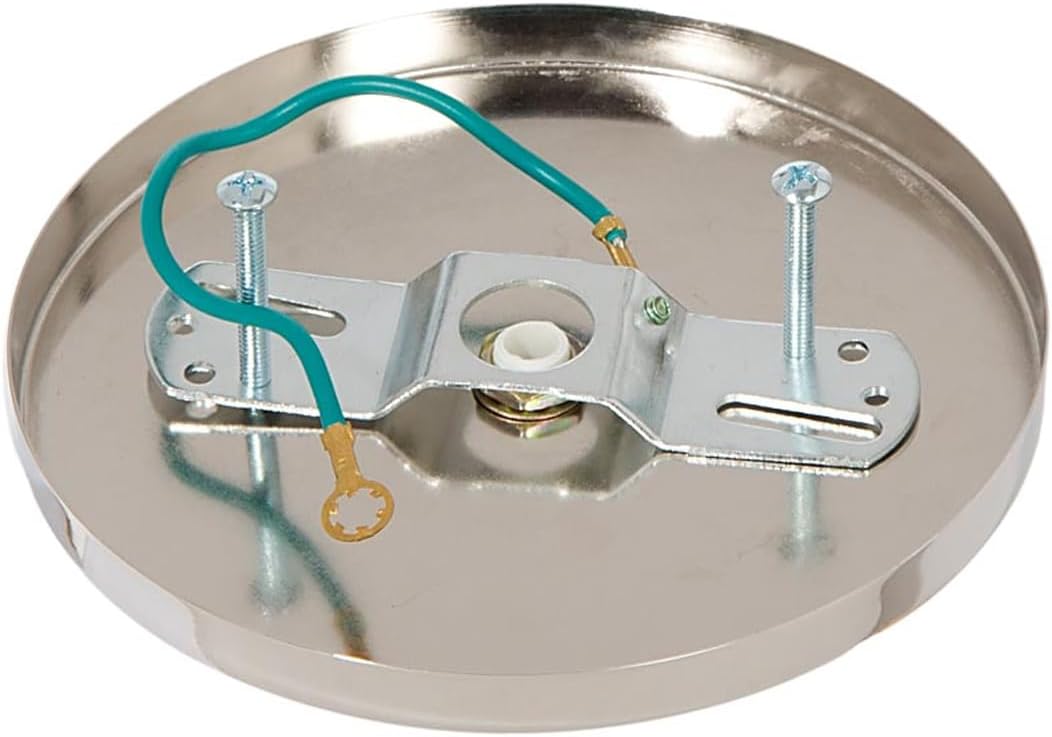 B&P Lamp Modern Shallow Steel Ceiling Light Canopy Plate Kit with Hardware, 5 1/4 Inches, Nickel