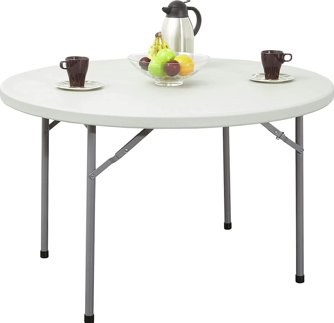 PRO&Family Pack 3! 48 Inches / 120 cm White Folding Table 4 Ft Round Folding Table Folding Table White Granite Kitchen Table Foldable Table Folding Desk Granite Outdoor Table Plastic Card Table