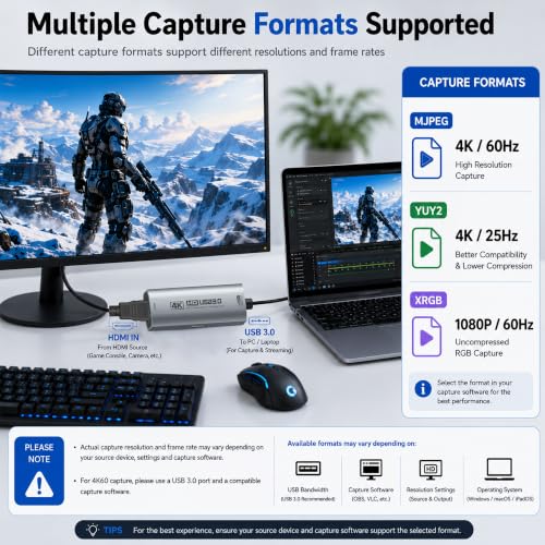 Image of Guermok 4K USB 3.0 Video Capture Card for Streaming with PD 100W, 4K@60FPS