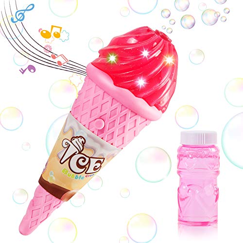 Bubble Machine ice Cream Bubble Machine Toy, Bubble Machine for Kids Boys Girls Toys Indoor Outdoor Automatic Bubble Maker Easy to Use, Great gift Toys for 3,4,5,6,7 Year Olds and up. (Pink / Yellow)