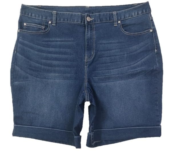 happening Plus Size Female Slim Fit Stretch Denim Shorts(Bermuda) with Folded Bottom- HIGH Rise - Faded Denim Blue Color - Waist Size (4XL) 40 to (9XL) 50 inch-picture-53