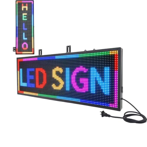 P10 Outdoor/Indoor Programmable LED Sign, 5000CD/㎡ High Brightness Scrolling Display, WiFi Control, Customizable Message Board for Business Advertising, Restaurants, Stores, Bars 40"x14"