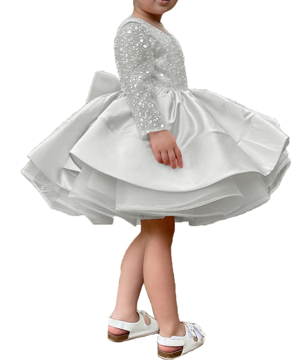 ABAO SISTER Short Little Girls Pageant Dresses for Wedding Kids First Communion Puffy Ball Gown (8, White)