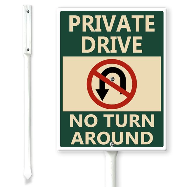 Horienteeon Private Drive No Turn Around Yard Sign with Stakes 20×30cm, Sturdy Aluminum Yard Signs Rust Free, No Turanround Sign, Private Driveway Sign, Driveway Signs No Turnaround