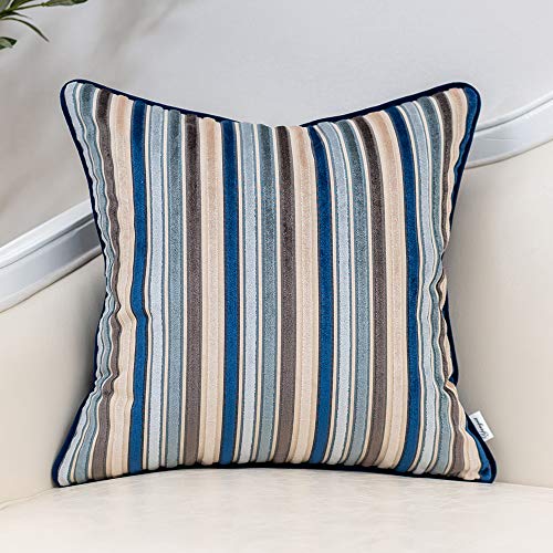 Yangest Blue Striped Throw Pillow Cover Multicolor Velvet Cushion Cover Modern Bohemian Pillowcase for Sofa Couch Bedroom Living Room Home Christmas Decoration,16x16 Inch