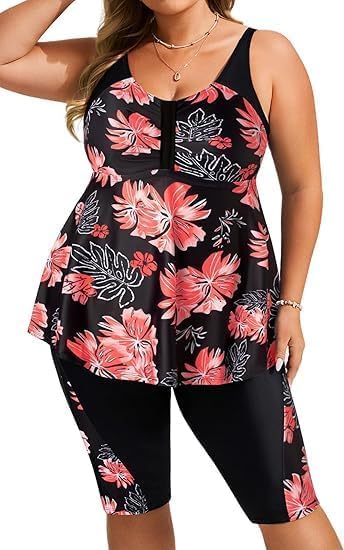 Hanna Nikole Tankini Damen Bauchweg Bademode Zweiteiliger Push Up Takinioberteil Und Hohe Taille Badeshorts Sommer Elegant Zweiteilig Badeanzug mit Badeshorts