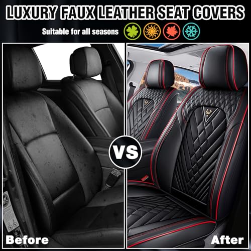 Image of GMC Seat Covers Custom Fit for GMC 2000-2026, Waterproof Nappa Leather Car Seat Cover, Comfortable and Anti-Slip Front Seat Covers(2 Seats /Black Red)