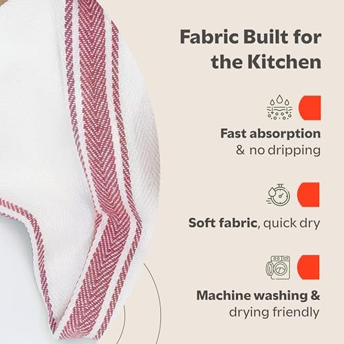 Zeppoli Classic Kitchen Towels -15 Pack 100% Natural Cotton Towel Set, Reusable Wash Cloths, Absorbent Dish Towels, Machine Washable Hand Towels, Kitchen Essentials - 14