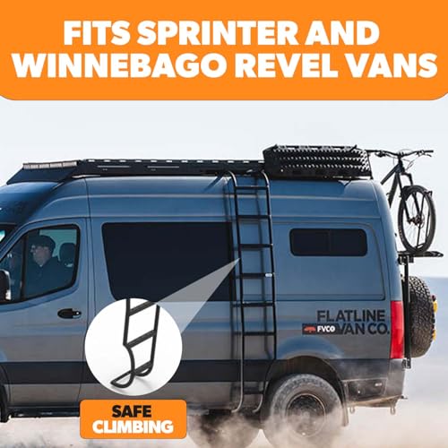Image of FVC Wheel Wrap Side Ladder for Mercedes-Benz Sprinter & Winnebago Revel | 17 lb Aluminum Ladder with Traction Steps
