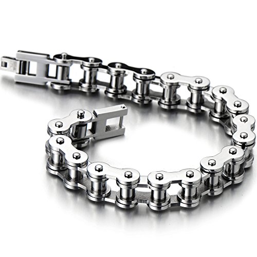 COOLSTEELANDBEYOND Classic Mens Bike Chain Bracelet Stainless Steel Silver Color Polished