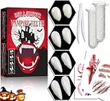 10 Piece Vampire Teeth Set,4 Sizes Vampire Fangs,Fake Fangs Vampire Teeth Adult with 2 Tube Teeth Pellets Adhesive,for Cosplay Party Props Halloween Horror Party Fangs. (Cremeweiß-25A)