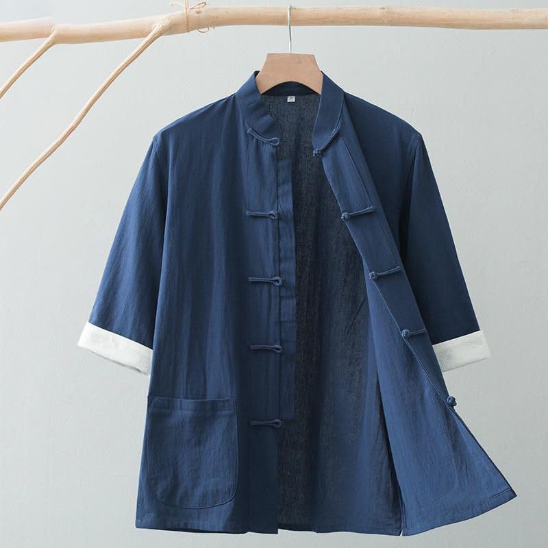 Camisa de estilo chino para hombre en puro algodón Tang Suit de manga corta 3