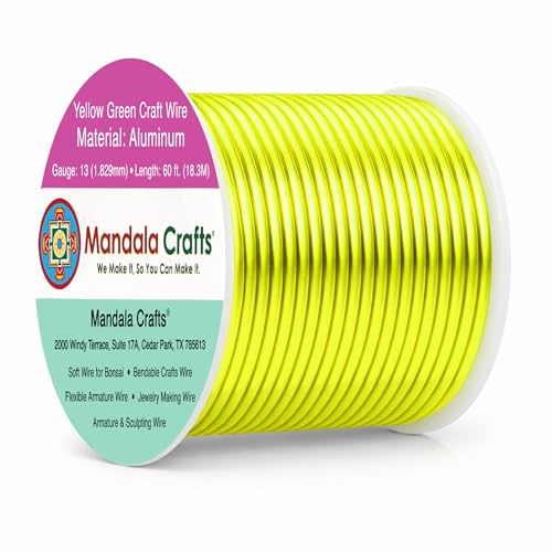 Image of Mandala Crafts 13 Gauge Yellow Green Anodized Aluminum Craft Wire, 60 FT | Colored, Flexible, Bendable, for Bonsai, Armature, Sculpting, Wire Wrapping, Jewelry Making, Weather & Tarnish Resistant