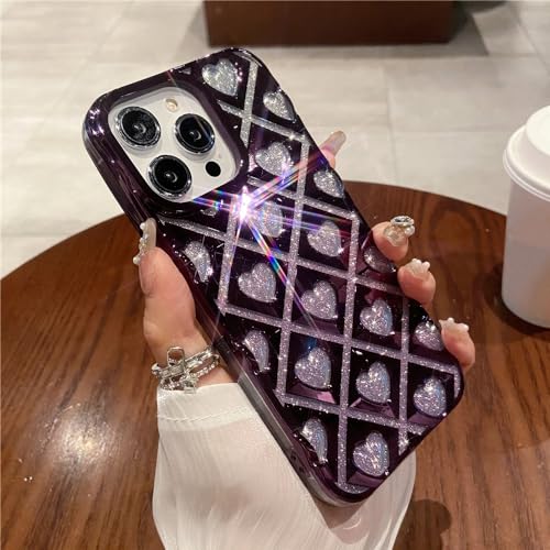 Coque silicone iPhone 14 antichoc violette avec cœur 3D