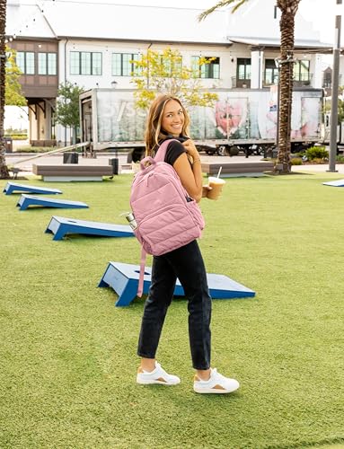 Image of Uselike Travel Backpack for Women, 15.6 Inch Laptop Backpack, Quilted College Bookbag, Cute Work Backpacks, Water Resistant (Mauve Pink)