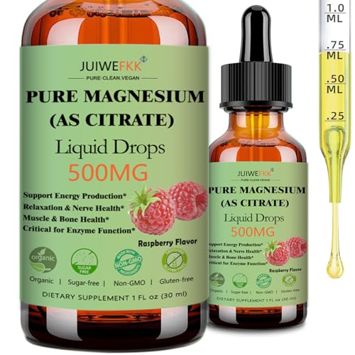 Pure Magnesium Citrate 500mg Liquid Drops High Absorption Chelated Calm Magnesium for Sleep Relaxation Muscle Bone Nerve & Brain Health Gentle on Stomach Non GMO Vegan for Women Men & Kids