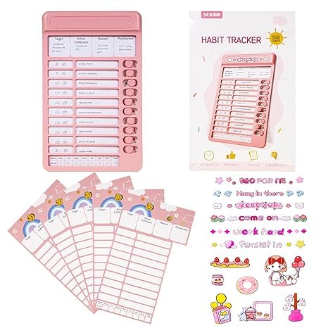 M.F.H Space Theme Book Stand Holder - Portable Metal Desktop and Habit Tracker Chore Chart, Plastic Checklist Board with 15 Detachable Cardstock to Do List (Pack of 2) Combo Random Designe 1