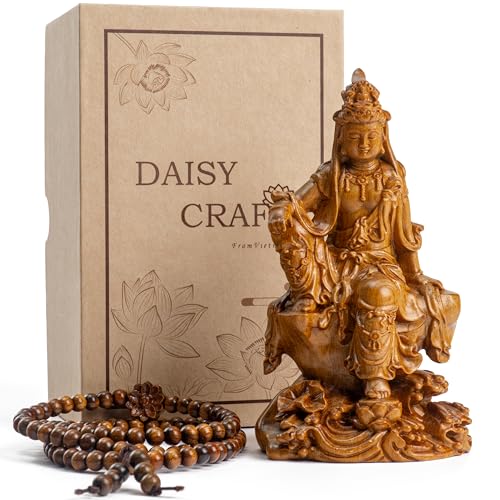 DAISYCRAFTVN Estatua de madera de Bodhisattva Guan Yin - Kuan Yin Quan Yin Buda para Feng Shui, meditación y decoración espiritual, regalo zen para decoración del hogar y altar