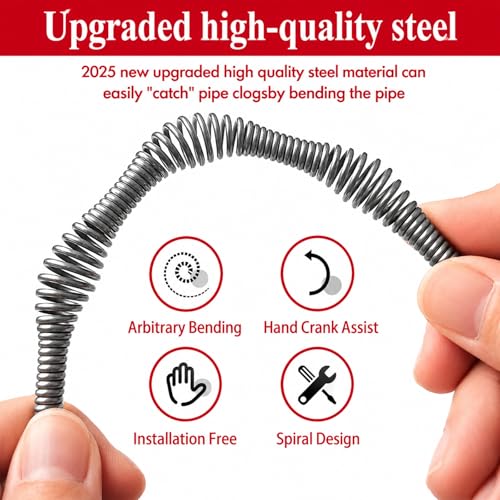 Drain Snake Auger 33 Ft, Plumbing Snake Drain Hair Clog Removal Tool, Heavy Duty Snake Auger, Sink Unclogger Drain Cleaner Tool for Bathroom Kitchen Tub Shower Drain Clog Remover with Gloves, Red by FCZMO - Used condition - Image 8