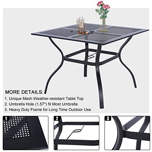 Phi Villa 37 Inch Outdoor Dining Table Metal Steel Mesh Patio Dining Table Umbrella Table With 1.57" Umbrella Hole (Mesh) #TOP3