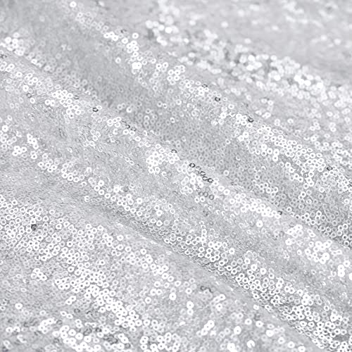 Image of B-COOL Sequin Tablecloth Glitter Table Drape 90x90 inch Square Silver Sequined Table Cloth for Wedding Thanksgiving Tablecloth Christmas Sparkle Tablecloth